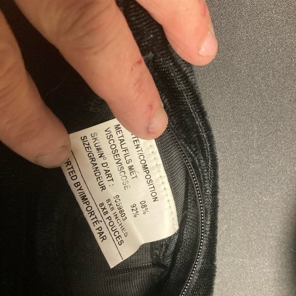 Vtg Bombay co. Black Velvet sm Pillow Embroider Crest red crown fleur de lis - Picture 5 of 6